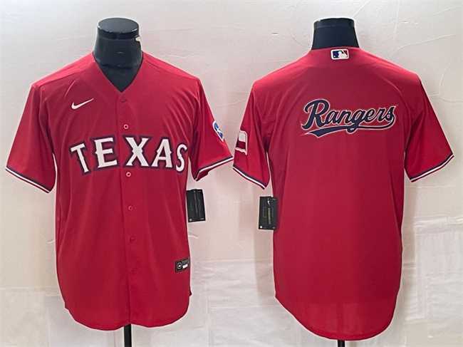 Men%27s Texas Rangers Red Team Big Logo With Patch Cool Base Stitched Baseball Jersey->texas rangers->MLB Jersey